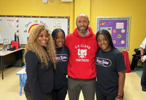 Pierce Twins give diverse reading collection to the students at GR Clark Elementary